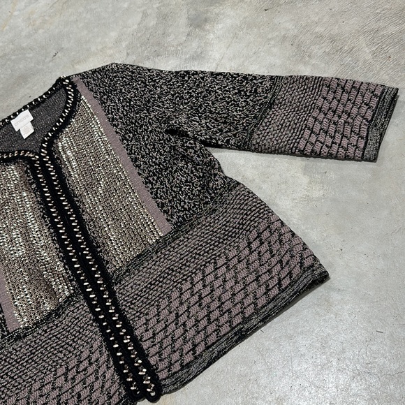 Chicos brand black w/tan n gold detailing sweater / cardigan /Size 0 / Q-66 - Picture 5 of 6